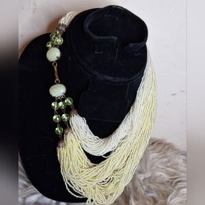 Vintage Luminescent Whites / Beiges 3 Tier Seed Bead Necklace